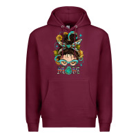 Burgundy Western Messy Bun Mom With Sunflower Premium Hoodie - BundleAndBundleShop