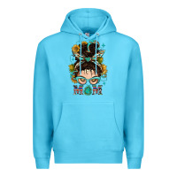Ocean Blue Western Messy Bun Mom With Sunflower Premium Hoodie - BundleAndBundleShop
