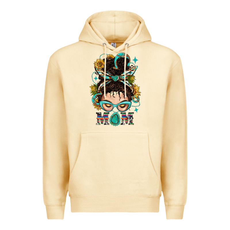 Western Messy Bun Mom With Sunflower Premium Hoodie by BundleAndBundleShop | Teevron