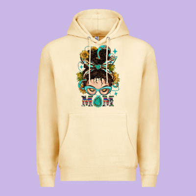 Western Messy Bun Mom With Sunflower Premium Hoodie Designed By Bundleandbundleshop