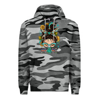Slate Camo Western Messy Bun Mom With Sunflower Premium Hoodie - BundleAndBundleShop