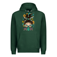 Sports Green Western Messy Bun Mom With Sunflower Premium Hoodie - BundleAndBundleShop