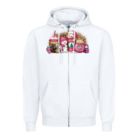 White pink Christmas winter snowman coffee Zipper Hoodie - Jasminsmagicworld