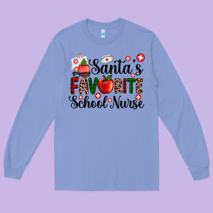Santa's Favorite  School Nurse Long Sleeve Tee Designed By Adodesignshop