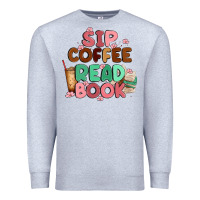 Heather Grey sip coffee read book Premium Sweatshirt - MaliasSmallBusiness