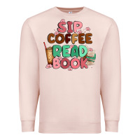 Pale Pink sip coffee read book Premium Sweatshirt - MaliasSmallBusiness