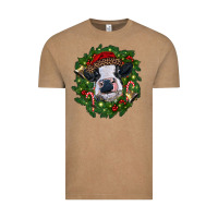 Vintage Coffee heifer cow with Christmas wreath Vintage Tee - RanaPortraitStore