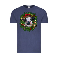 Vintage Denim heifer cow with Christmas wreath Vintage Tee - RanaPortraitStore