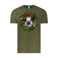 Vintage Olive heifer cow with Christmas wreath Vintage Tee - RanaPortraitStore
