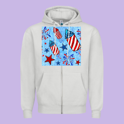 4th Of July Firecracker And Star Seamless  Pattern Zipper Hoodie Designed By Bundleandbundleshop