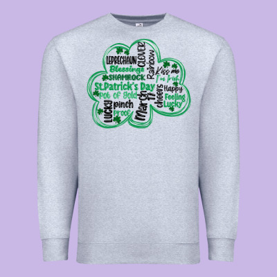 St Patricks Day Shamrock Typography Premium Sweatshirt Designed By Maliassmallbusiness