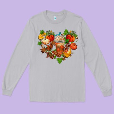 Fall Pumpkin Heart Long Sleeve Tee Designed By Adodesignshop