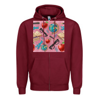 Burgundy Teacher Seamless Pattern Zipper Hoodie - BundleAndBundleShop