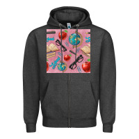 Charcoal Heather Teacher Seamless Pattern Zipper Hoodie - BundleAndBundleShop