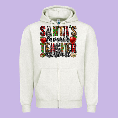 Santa's Favorite Teacher Assistant Zipper Hoodie Designed By Jasminsmagicworld
