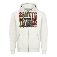 Oatmeal Heather santa's favorite teacher assistant Zipper Hoodie - Jasminsmagicworld