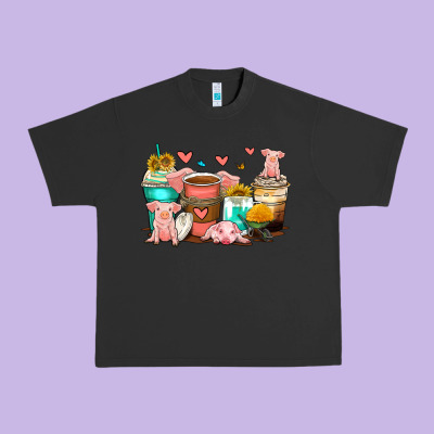 Pigs Coffee Cups Urban Heavy Tee Designed By Zillion Design Studio