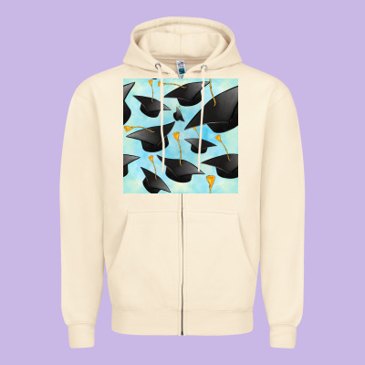 Graduation Cap Seamless Pattern Zipper Hoodie Designed By Bundleandbundleshop