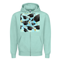 Seafoam graduation cap seamless pattern Zipper Hoodie - BundleAndBundleShop