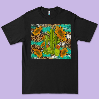 Cactus And Sunflowers Turquoise Leopard Cowhide Premium Tee Designed By Artiststas