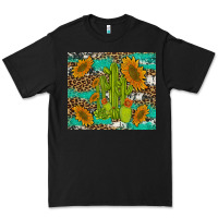 Black cactus and sunflowers turquoise leopard cowhide Premium Tee - Artiststas