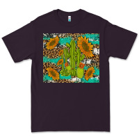 Plum cactus and sunflowers turquoise leopard cowhide Premium Tee - Artiststas