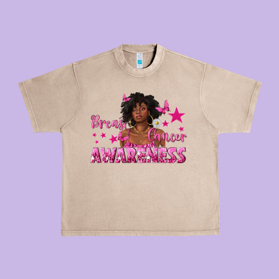Breast Cancer Awareness With Afro Woman Urban Heavy Tee Designed By Texasbilliewilder