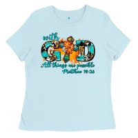 Baby Blue with god all things are possible. cross Ladies Tee - AdoDesignShop