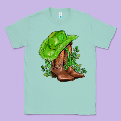 Green  Cowgirl And Roses Classic Tee Designed By Adodesignshop
