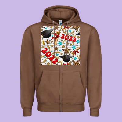 Graduation 2022 Seamless Pattern Zipper Hoodie Designed By Bundleandbundleshop