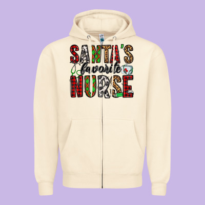 Santa's Favorite Nurse Zipper Hoodie Designed By Jasminsmagicworld