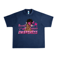 Navy Breast Cancer Awareness with Afro Woman Urban Heavy Tee - texasbilliewilder
