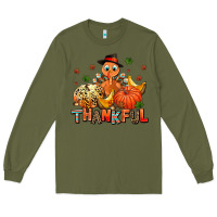 Army Green thankful pumpkins and turkey Long Sleeve Tee - AdoDesignShop