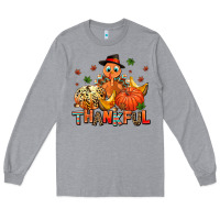 Heather Grey thankful pumpkins and turkey Long Sleeve Tee - AdoDesignShop