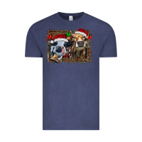 Vintage Denim christmas heifers with leopard and cowhide background Vintage Tee - RanaPortraitStore