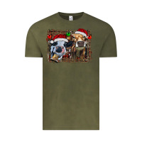 Vintage Olive christmas heifers with leopard and cowhide background Vintage Tee - RanaPortraitStore