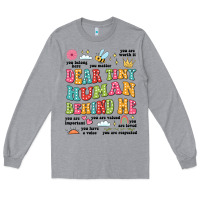 Heather Grey customized teacher dear tiny human behind me back Long Sleeve Tee - JahusDesignShop