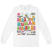White customized teacher dear tiny human behind me back Long Sleeve Tee - JahusDesignShop