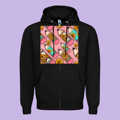 Western Pencil Seamless Pattern Zipper Hoodie Designed By Bundleandbundleshop