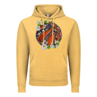 Vintage Mustard basketball with patterns and daisies Vintage Hoodie - texasbilliewilder