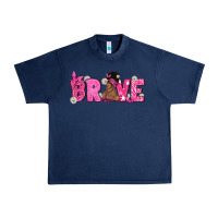 Navy Breast Cancer Brave with Afro Woman Urban Heavy Tee - texasbilliewilder