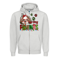 Dove Grey merry pawmas christmas shih tzu Zipper Hoodie - Jasminsmagicworld