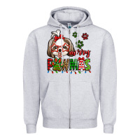 Heather Grey merry pawmas christmas shih tzu Zipper Hoodie - Jasminsmagicworld