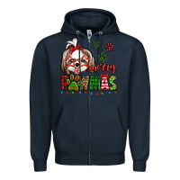 Navy merry pawmas christmas shih tzu Zipper Hoodie - Jasminsmagicworld