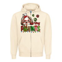 Sandshell merry pawmas christmas shih tzu Zipper Hoodie - Jasminsmagicworld