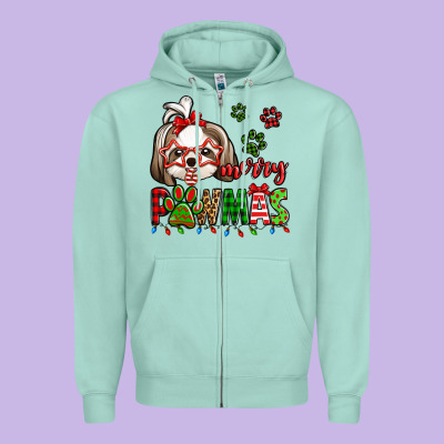 Merry Pawmas Christmas Shih Tzu Zipper Hoodie Designed By Jasminsmagicworld
