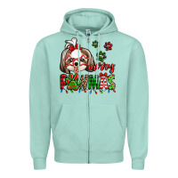 Seafoam merry pawmas christmas shih tzu Zipper Hoodie - Jasminsmagicworld