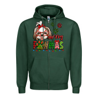 Sports Green merry pawmas christmas shih tzu Zipper Hoodie - Jasminsmagicworld