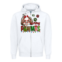 White merry pawmas christmas shih tzu Zipper Hoodie - Jasminsmagicworld