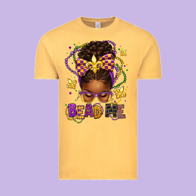 Bead Me Mardi Gras Afro Messy Bun Vintage Tee Designed By Texasbilliewilder